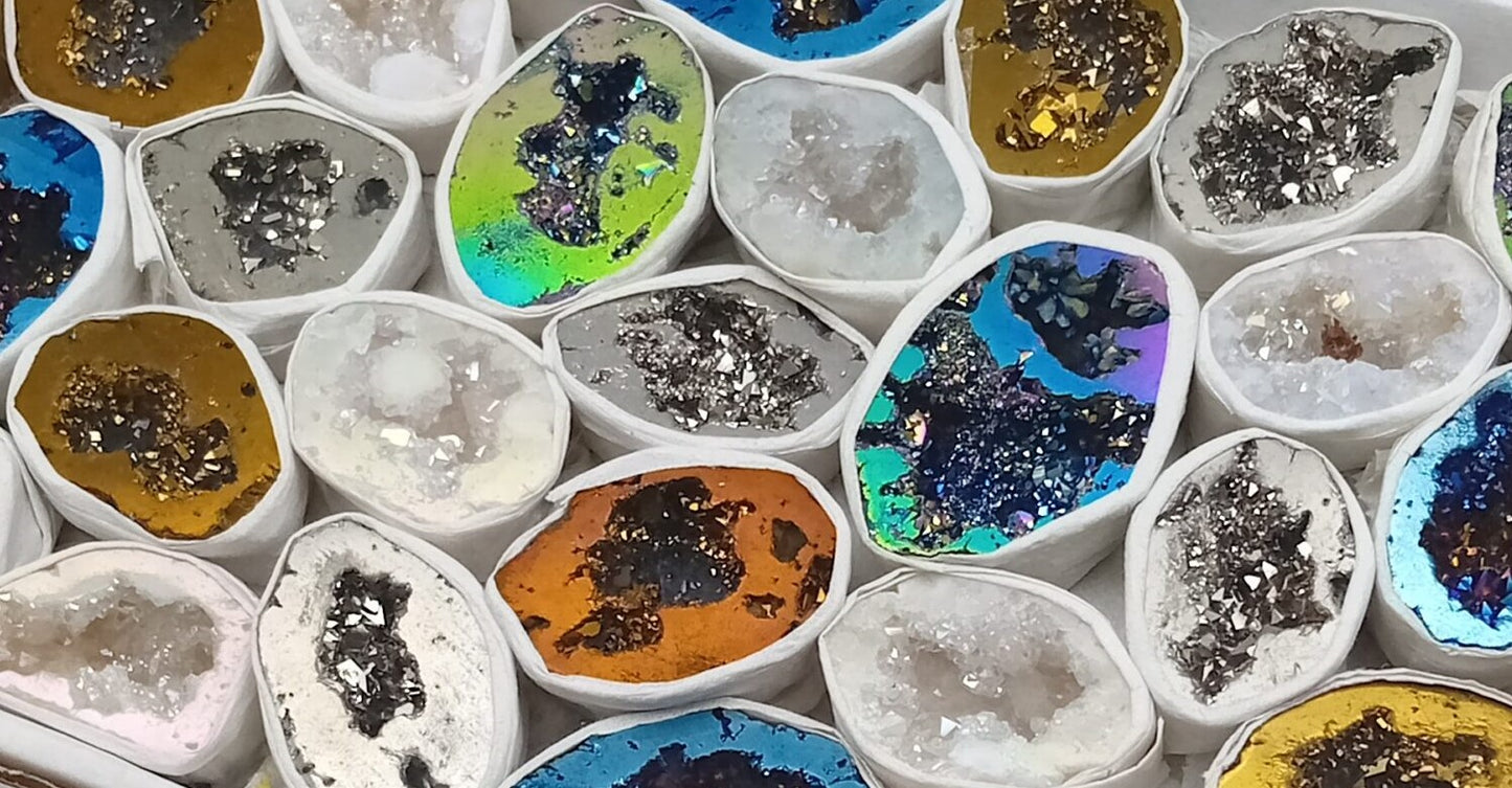 Collection of colorful Oko crystal with protective wraping.