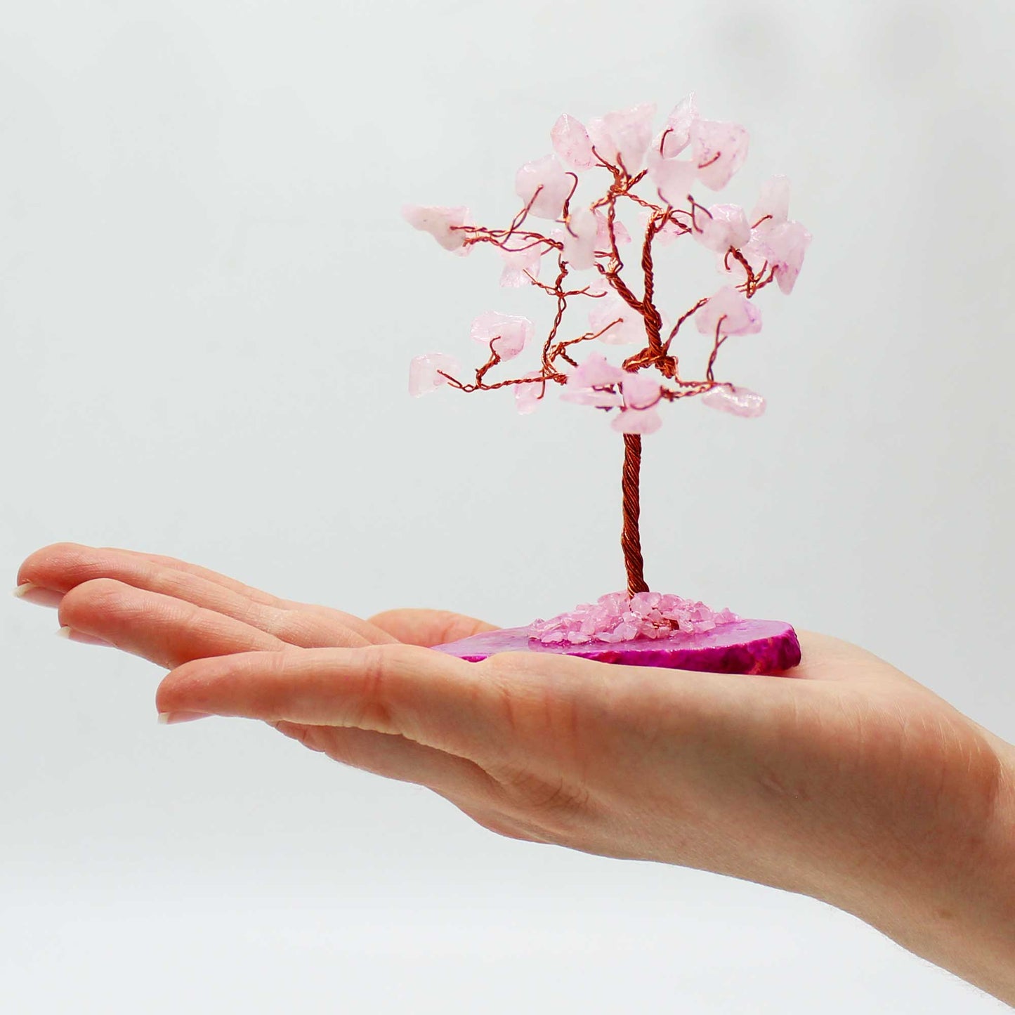 π Love & Calm with Rose Quartz Gemstone Tree on Natural Agate Base