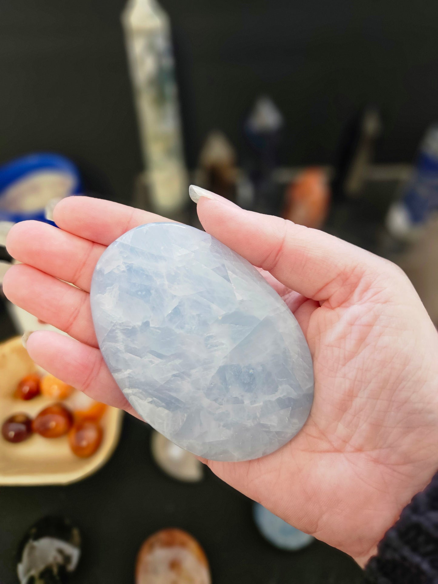 💙 Calm & Communicate with Blue Calcite Palmstone