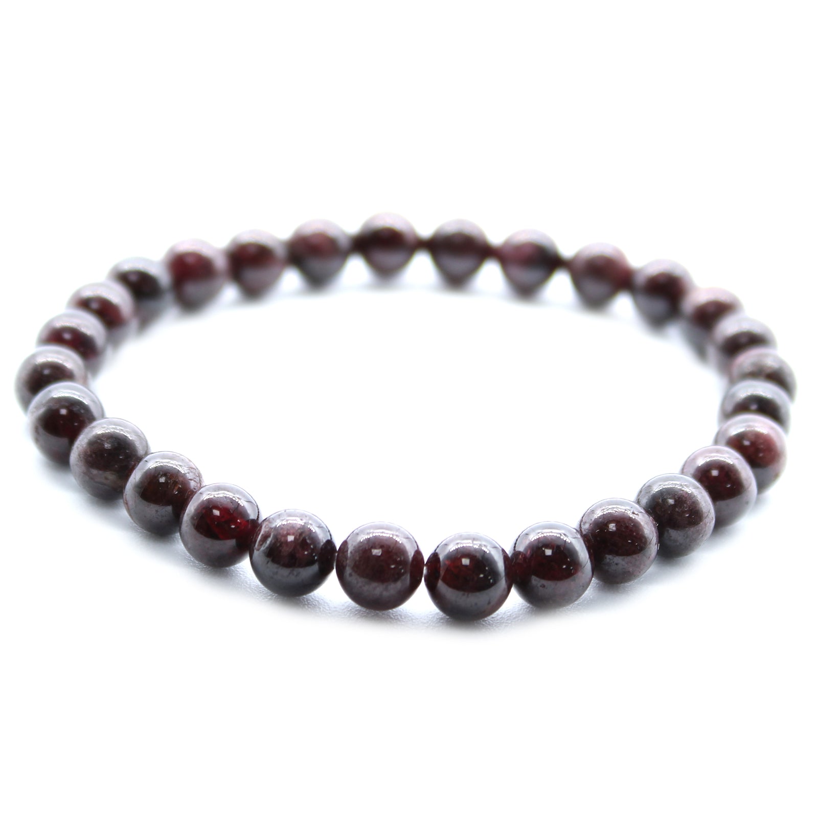 Garnet beaded bracelet on a white background