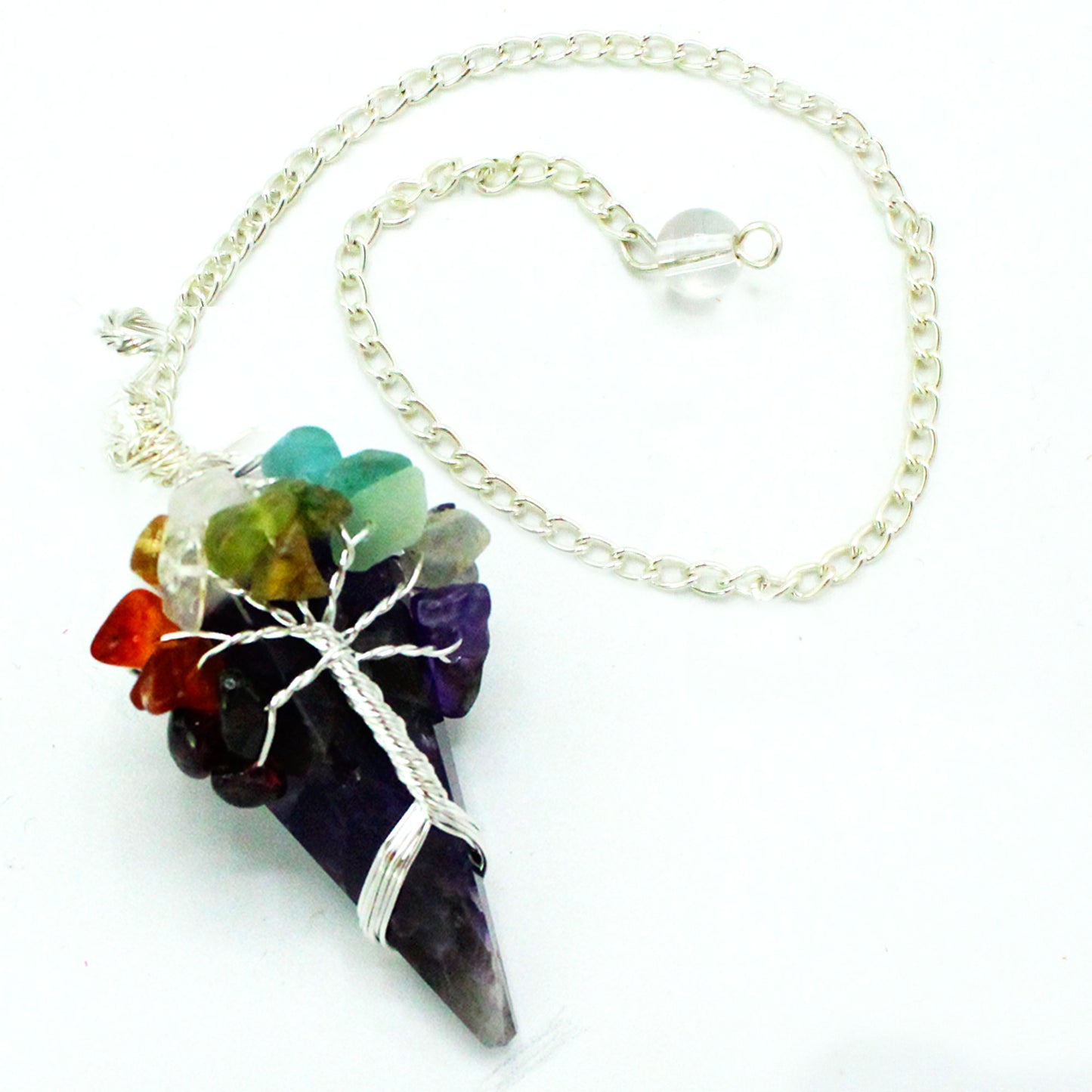 💜 Seven Chakra Amethyst Crystal Pendulum