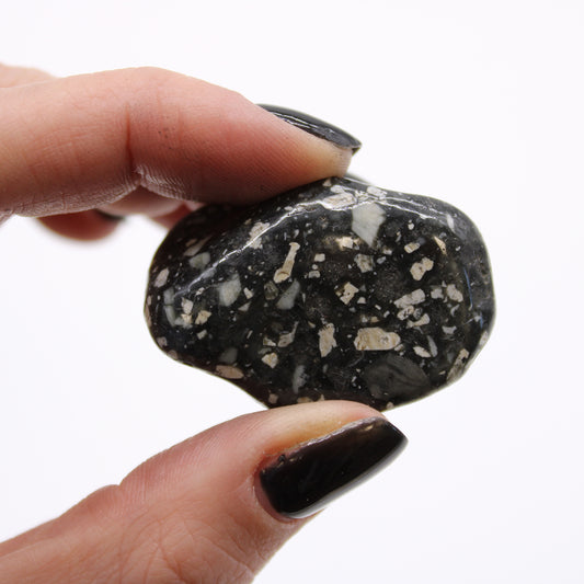 🌑 Grounding • Intuition • Soul Renewal with Guinea Fowl Jasper – Medium African Tumbled Gemstone