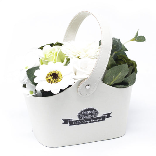 Soap Flower Small Bouquet Basket - Pastel Green