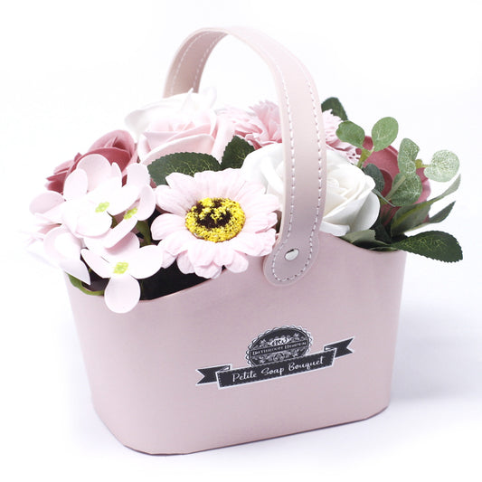 Soap Flower Small Bouquet Basket - Peaceful Pink