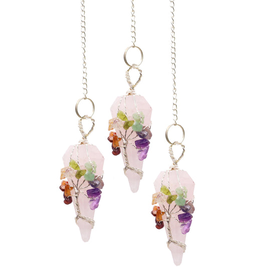 Seven Chakra Rose Quartz Magical Crystal Pendulum